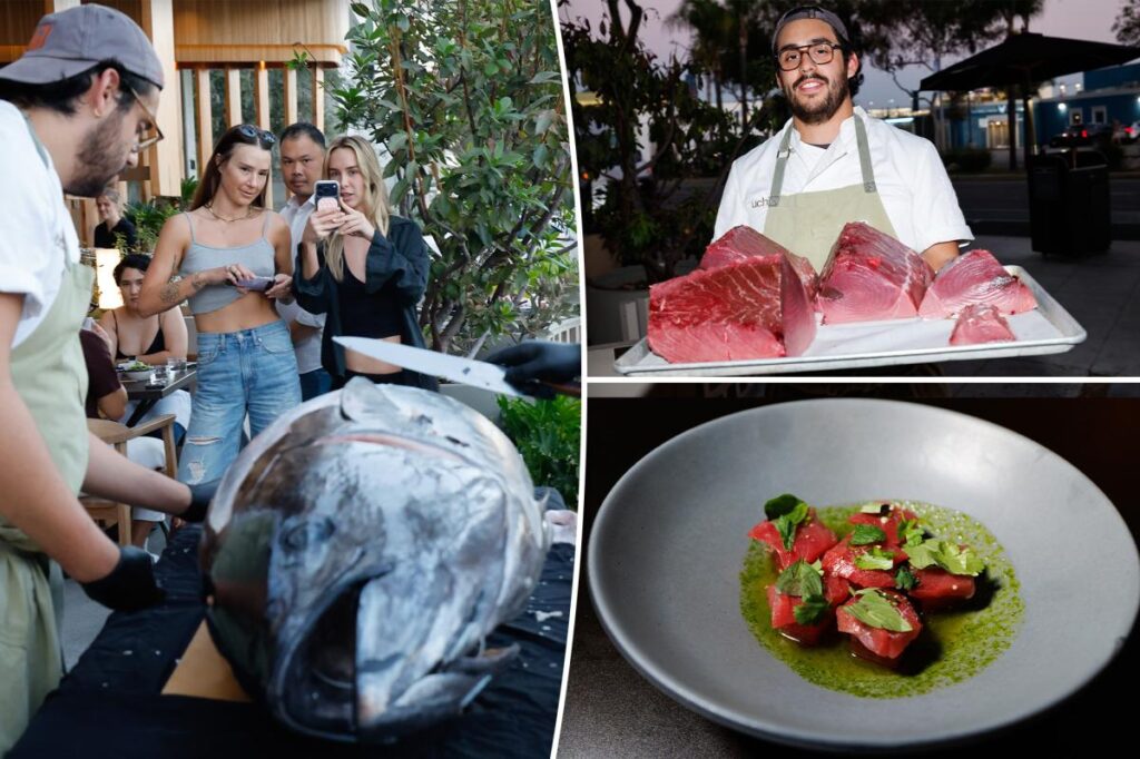 At this LA sushi restaurant, dinner starts with a 200-pound tuna carving show