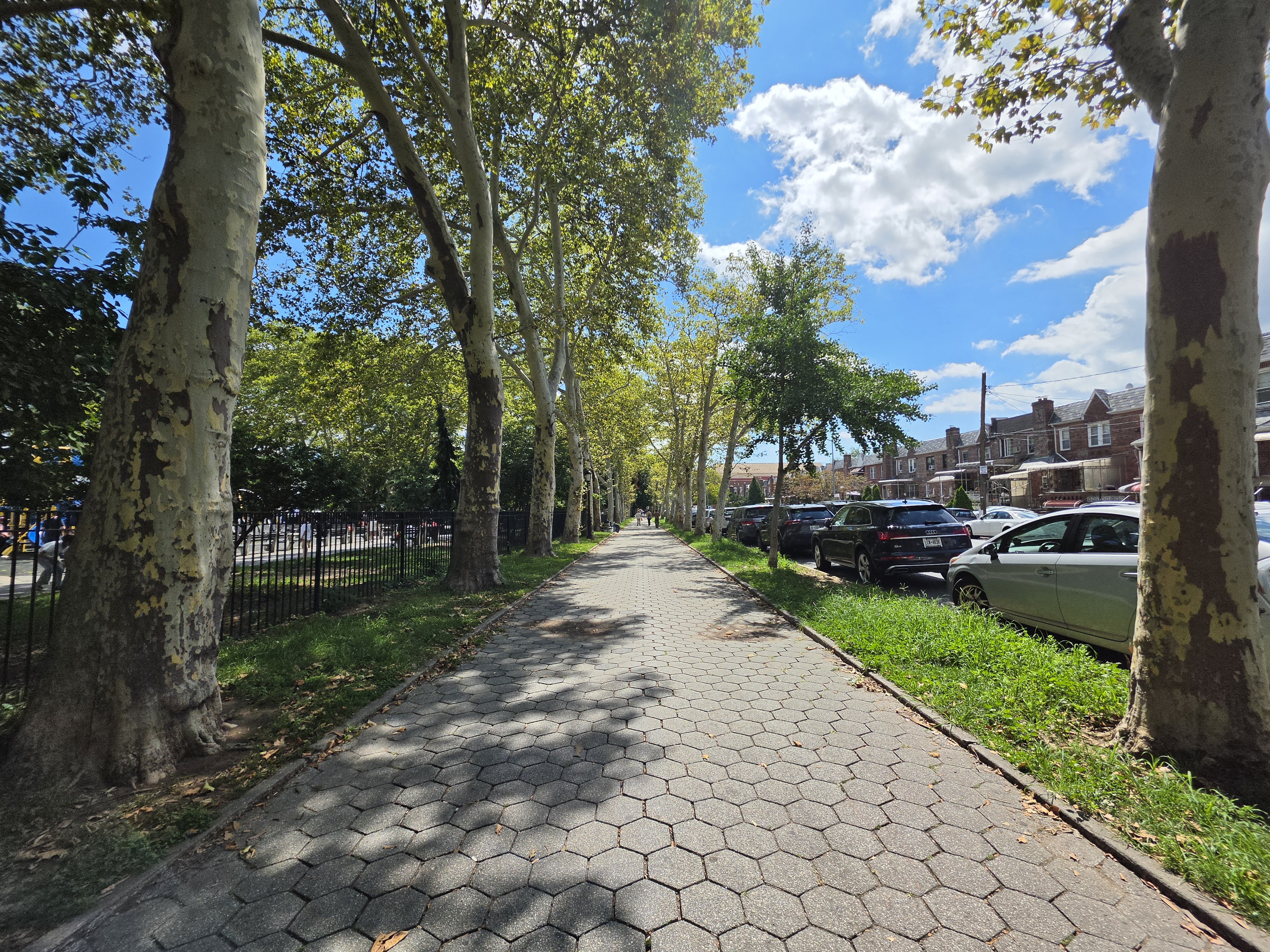 The sidewalk of a park