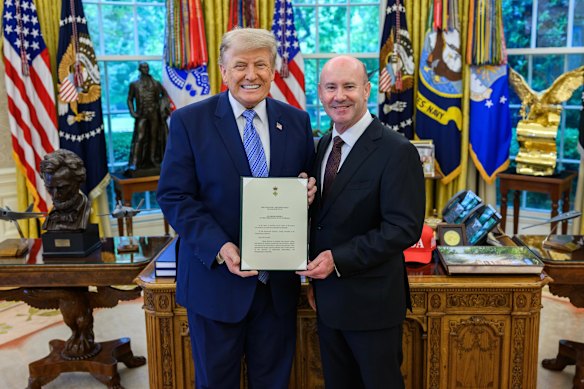 Australian ambassador to the US Greg Moriarty, pictured with Donald Trump when they met in May.