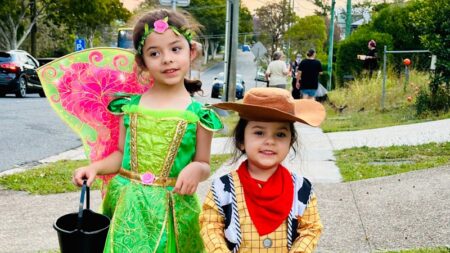 My suburb loves Halloween, and one kid’s costume perfectly captured our current moment