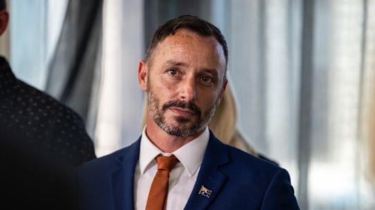 One Nation Victoria leader Warren Pickering at press conference on Tuesday. 