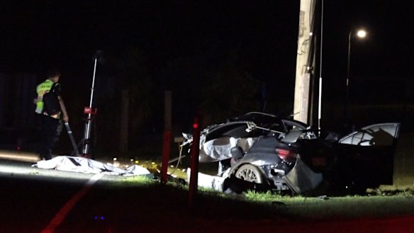 The Subaru WRX crashed into a power pole near Beenleigh, killing the car’s passenger and seriously injuring its driver. 