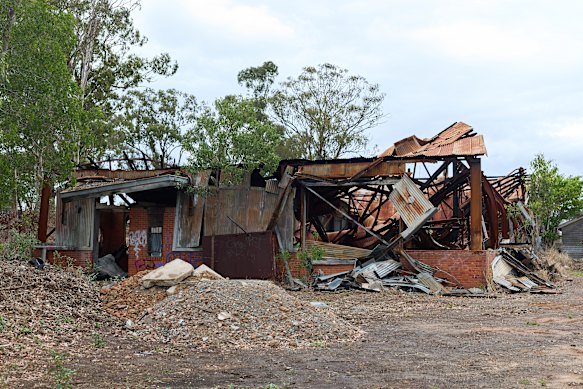 A burnt-out building in the former Rocklea Munitions Works.