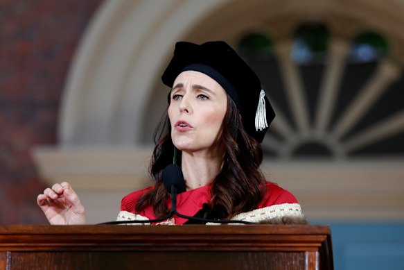Jacinda Ardern delivers the keynote address at Harvard’s 371st Commencement in 2022.