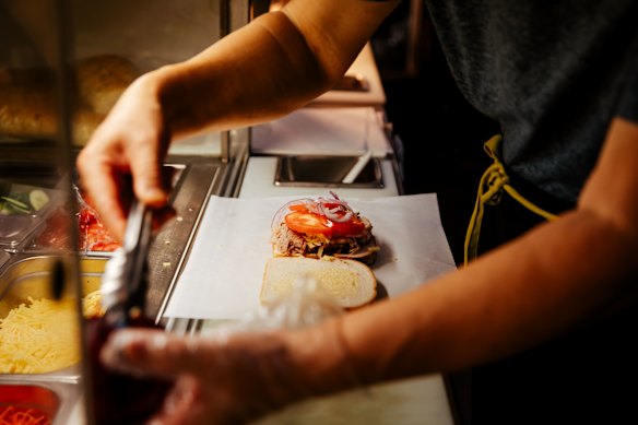 Fresh to Go’s sandwiches are stacked with salad.