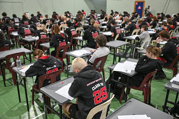 Students sitting a practice exam at Footscray High School last year. 