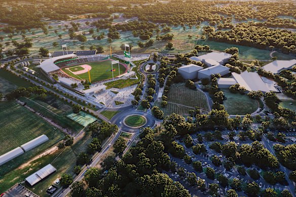 The new stadium for baseball and softball would be built at Griffith University’s Logan campus in Meadowbrook.