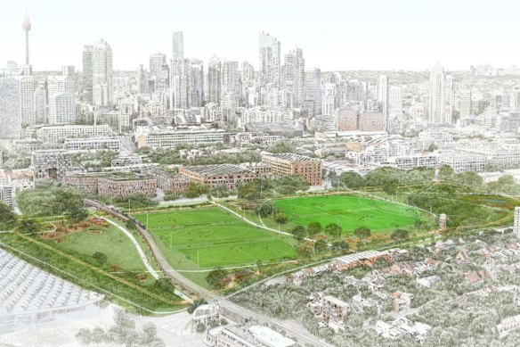 A concept image of Wentworth Park developed by the City of Sydney Council.