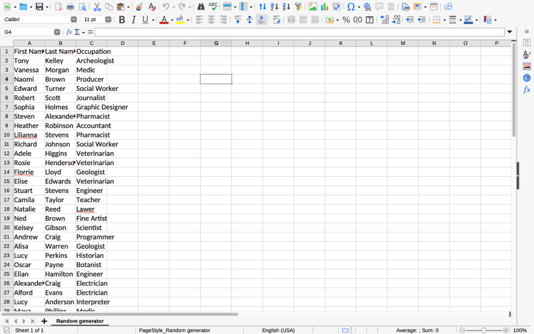 A spreadsheet in LibreOffice.