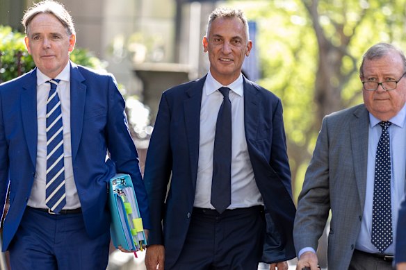 Catalano with barrister Dermot Dann, KC (left) and solicitor Tony Hargreaves.
