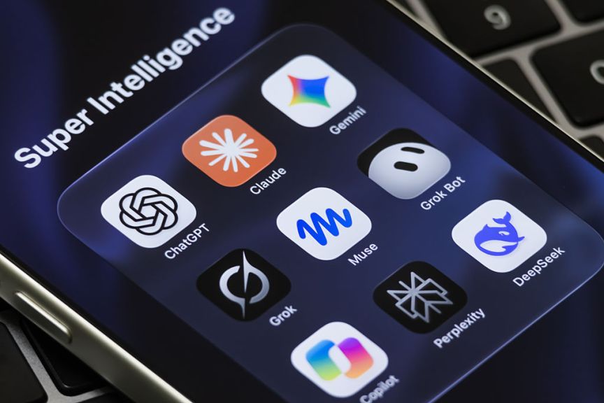 A collection of different AI models is labeled with a "super intelligence" tag.