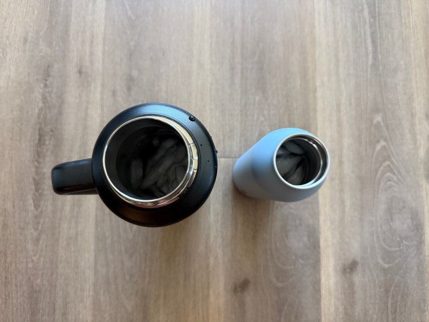 two water bottles photographed from above