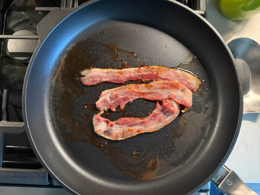 crispy cooked bacon in pan