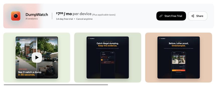 Ring DumpWatch app shown on website.