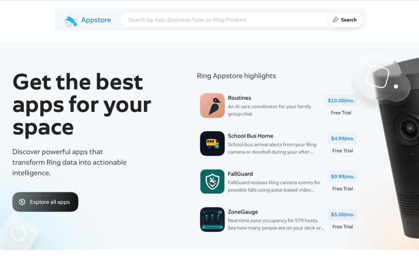 Ring app store home view on website.