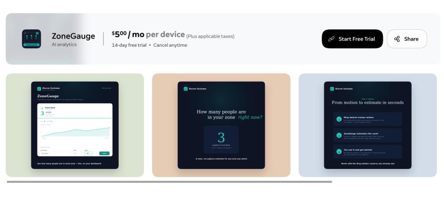 Ring's ZoneGauge app shown on website.
