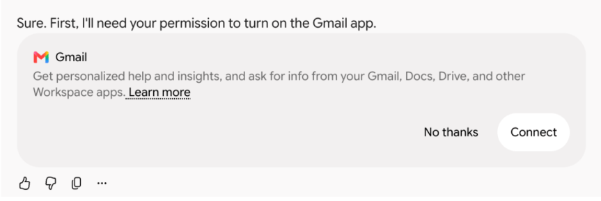 A screenshot of giving Gemini permission to go through my Gmail