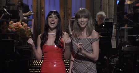 Taylor Swift Crashes ‘Saturday Night Live’ as BFF Dakota Johnson’s ‘Therapist’ to Spoof Her Breakups