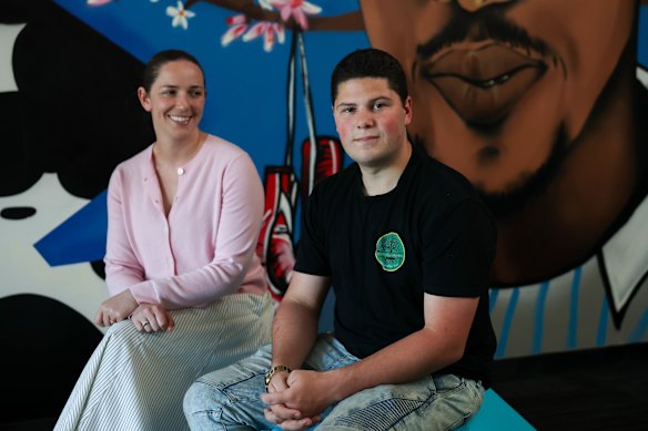 Berry Street School principal Katharine Smith and former student Matthew Wilson-Bronson.