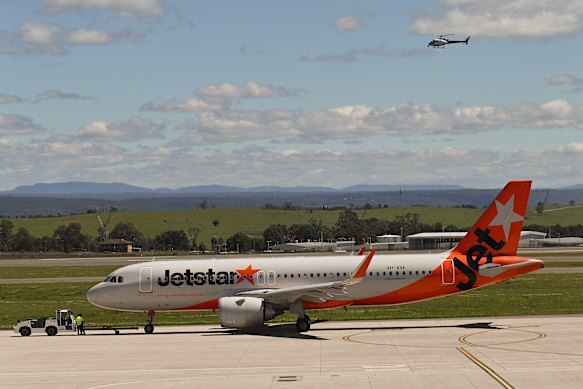 Up, up and away from Western Sydney International on the airport’s first day