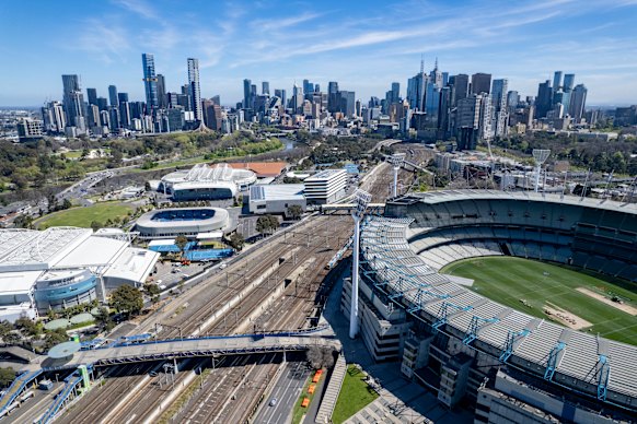 Melbourne sports magnate Eddie McGuire wants to see the railway yards separating the MCG from Melbourne and Olympic Parks covered.