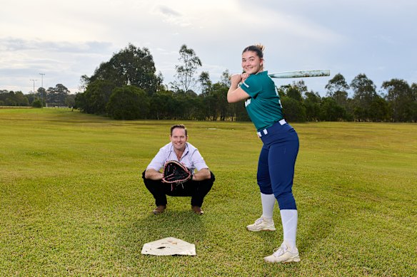 Logan Mayor Jon Raven and Australian international softballer Kayla Waller at the Griffith University site.