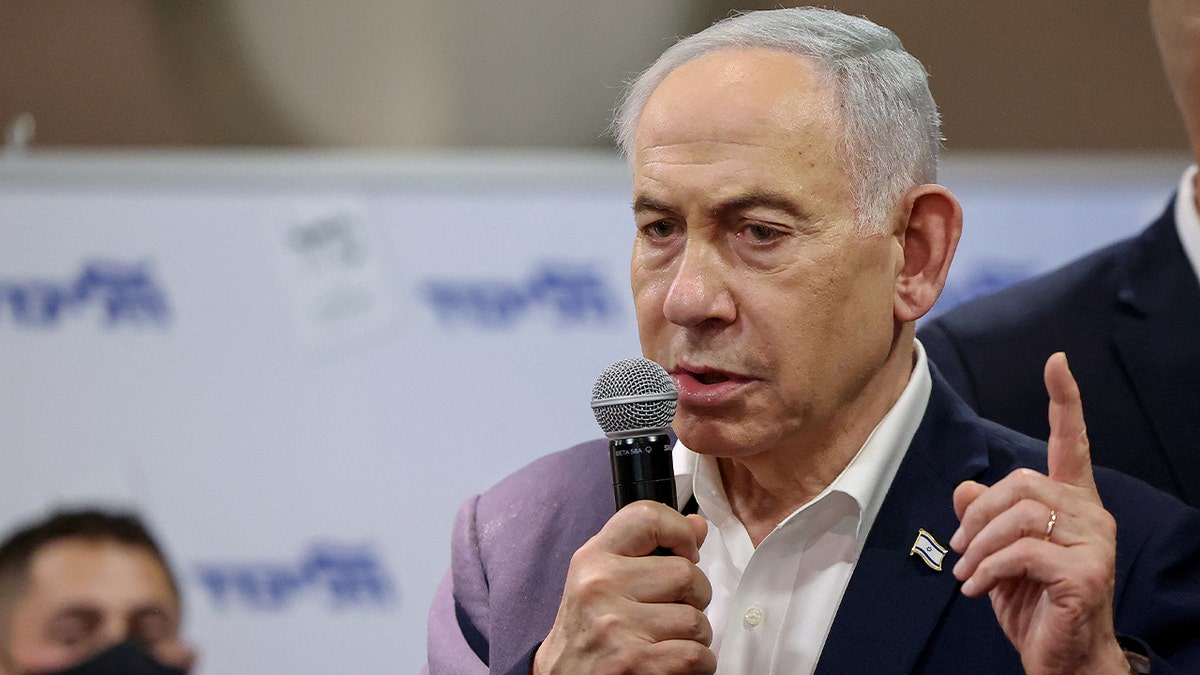 Israel's Prime Minister Benjamin Netanyahu speaks to his supporters during a Likud Party meet-and-greet held as part of the campaign ahead of Israel's legislative election, at King Solomon Hotel in Netanya on October 22, 2026. Israel heads to the polls on October 27 in its first election since the October 7, 2023 Hamas-led attack, in what is seen as a referendum on the prime minister.