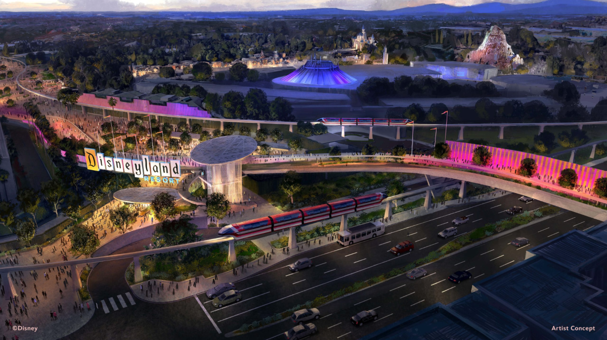 Concept art of the new pedestrian bridge leading to Disneyland