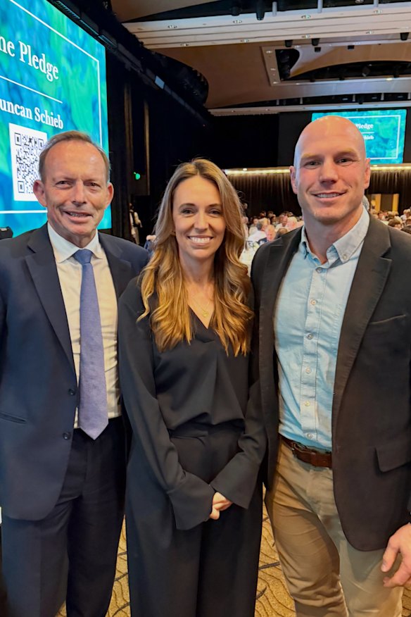 Tony Abbott, Jacinda Ardern, and Senator David Pocock at the annual Cauliflower Lunch at the Fullerton Hotel in October 2026.