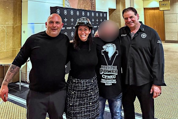 From left: former CFMEU official Derek Christopher, state Labor MP Luba Grigorovitch, an unidentified supporter and Setka at a 2024 CFMEU event.