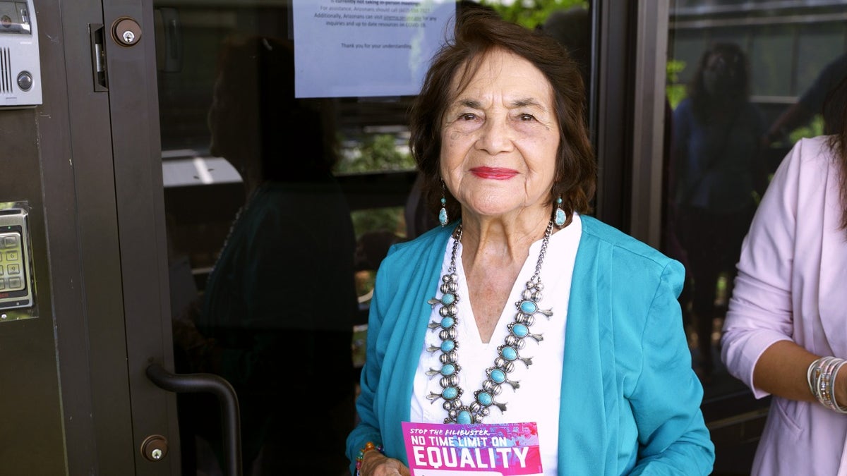 Dolores Huerta attends a demonstration in Phoenix, Arizona