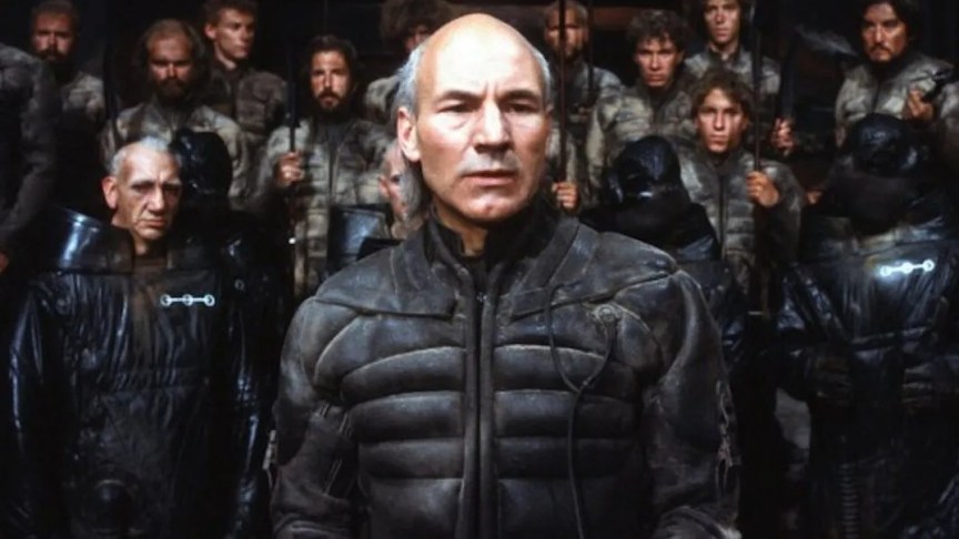 Patrick Stewart in a production still from Dune.