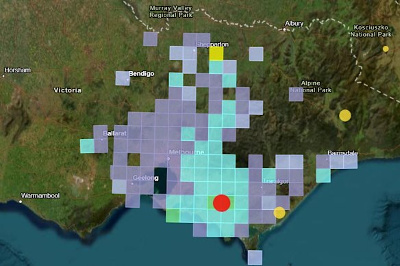The geographical spread of “felt reports” after an earthquake hit Victoria.
