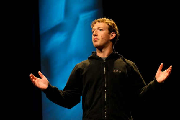 Meta CEO Mark Zuckerberg speaking against a dark background