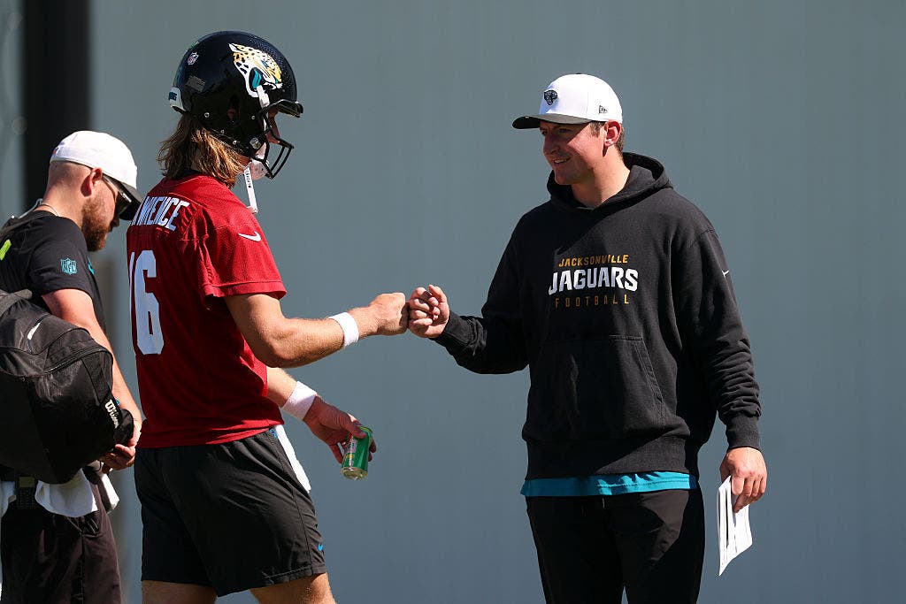 Jaguars offensive coordinator Grant Udinski has helped to turn Trevor Lawrence into a top-tier quarterback. (Photo by Logan Bowles/Getty Images)