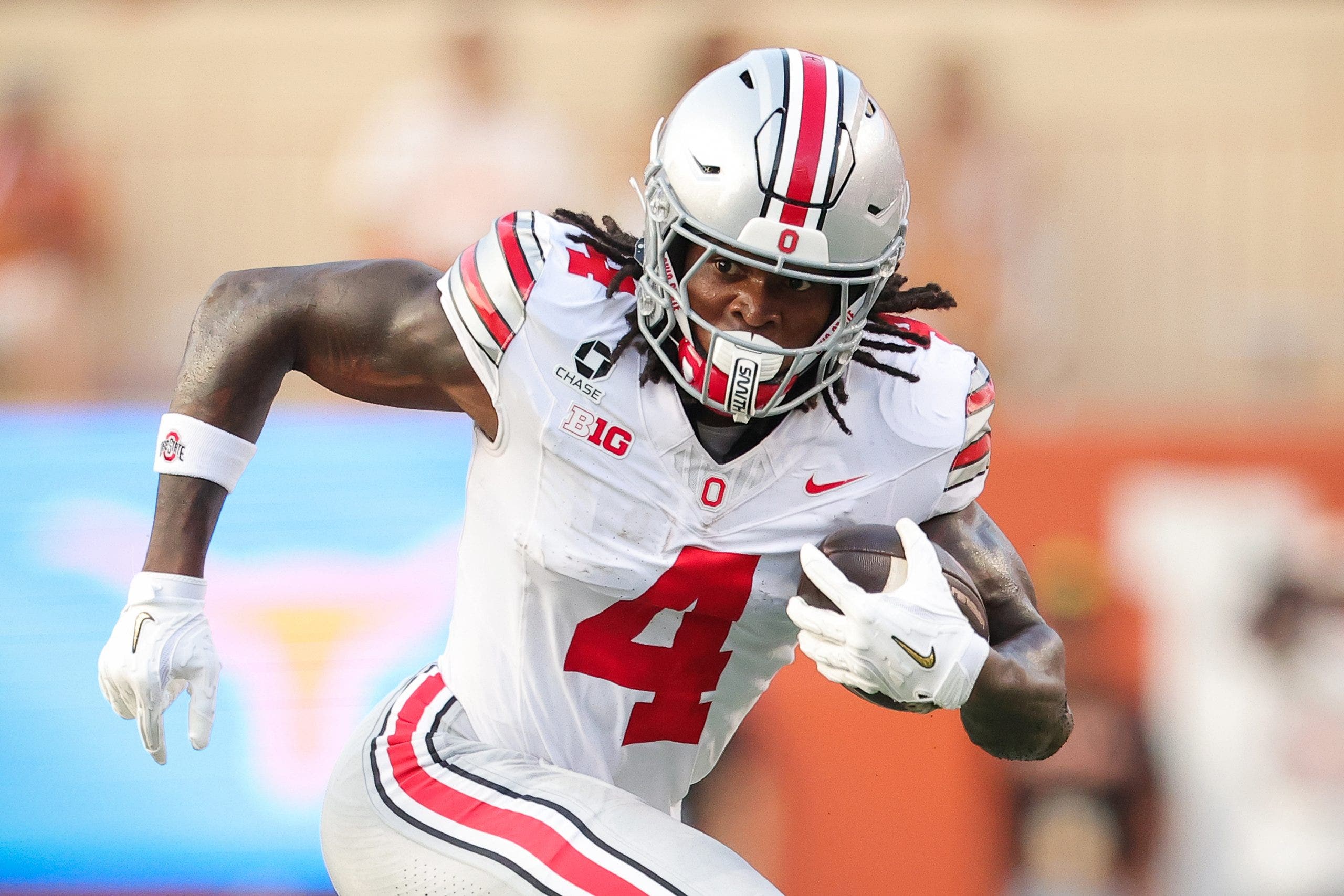 Jeremiah Smith is on pace to become Ohio State's all-time leader in receptions, receiving yards and receiving touchdowns. (Photo by Alex Slitz/Getty Images)