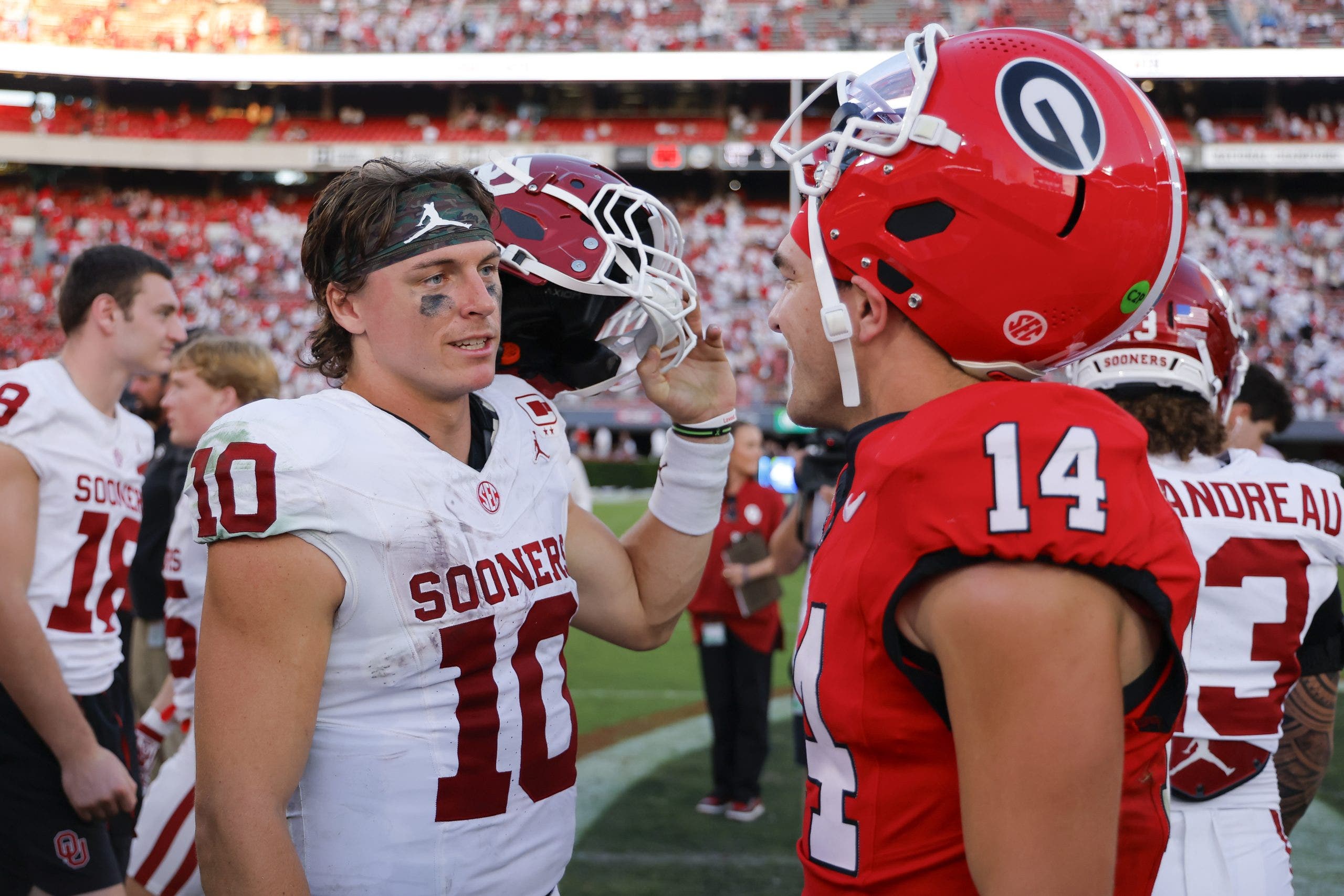 Oklahoma quarterback John Mateer has thrown for 883 yards and eight touchdowns this season. (Photo by Todd Kirkland/Getty Images)