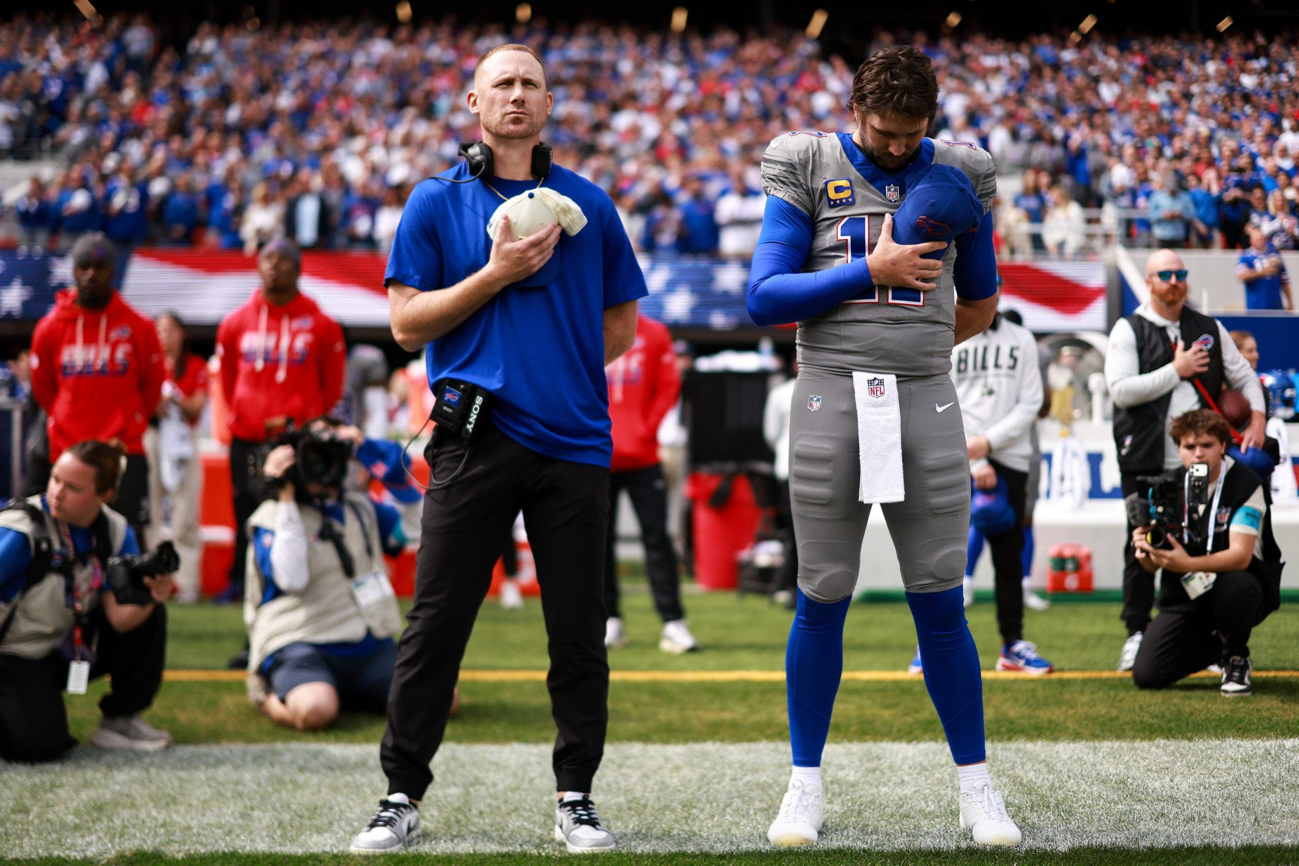 Joe Brady is 3-0 in his first year as head coach, leading to somehope that this is the year that Josh Allen finally gets over the hump. (Photo by Kathryn Riley/Getty Images)