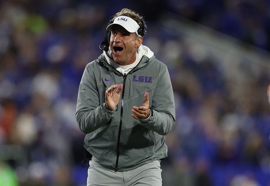 LSU head coach Lane Kiffin is 1-2 against Associated Press Top 25 teams during the 2026 season. (Photo by Andy Lyons/Getty Images)