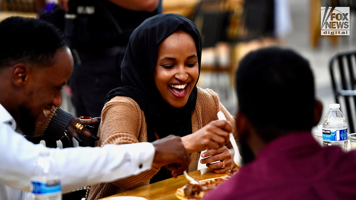 Rep. Ilhan Omar eats lunch in Karmel Mall of Somalia in Minneapolis. Minn.. Friday, October 23, 2026. (Rashid Umar Abbasi for Fox News Digital)