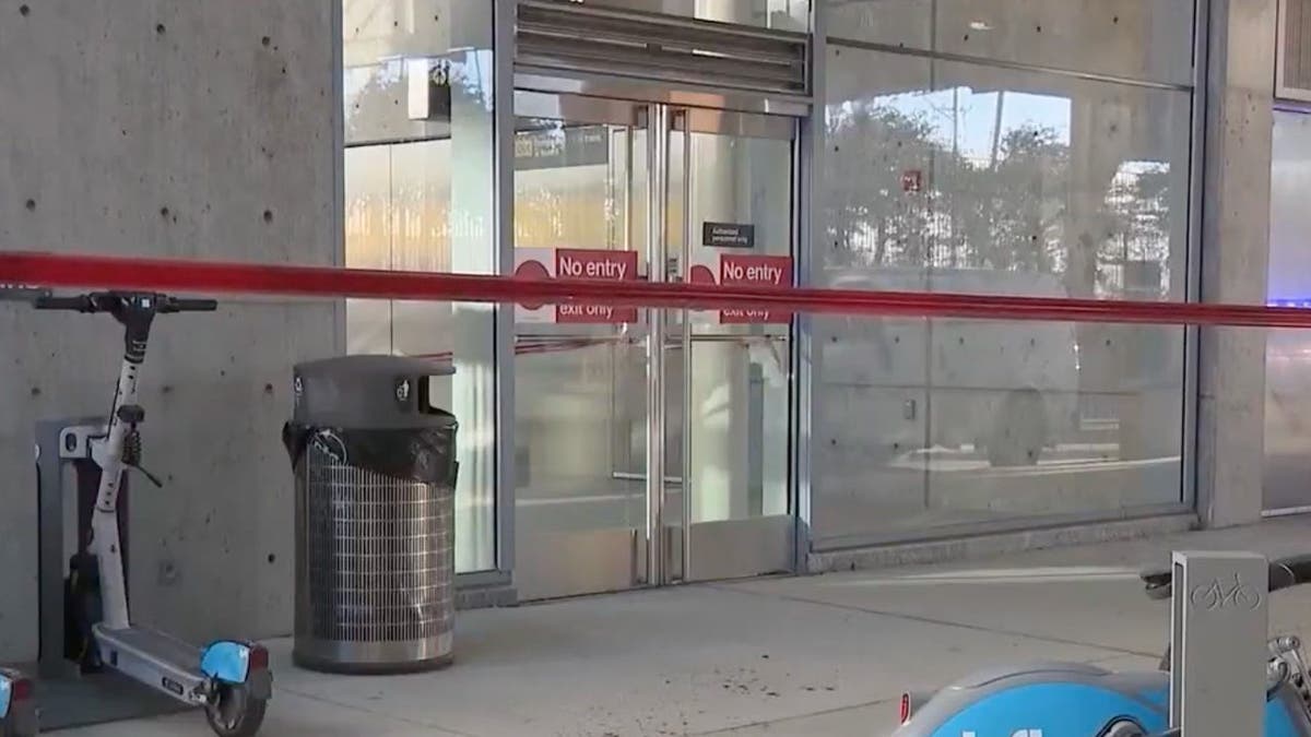image shows crime scene tape at station