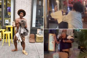 Notorious Greenwich Village homeless man Tiger knocks man out, bizarrely helps him up: video