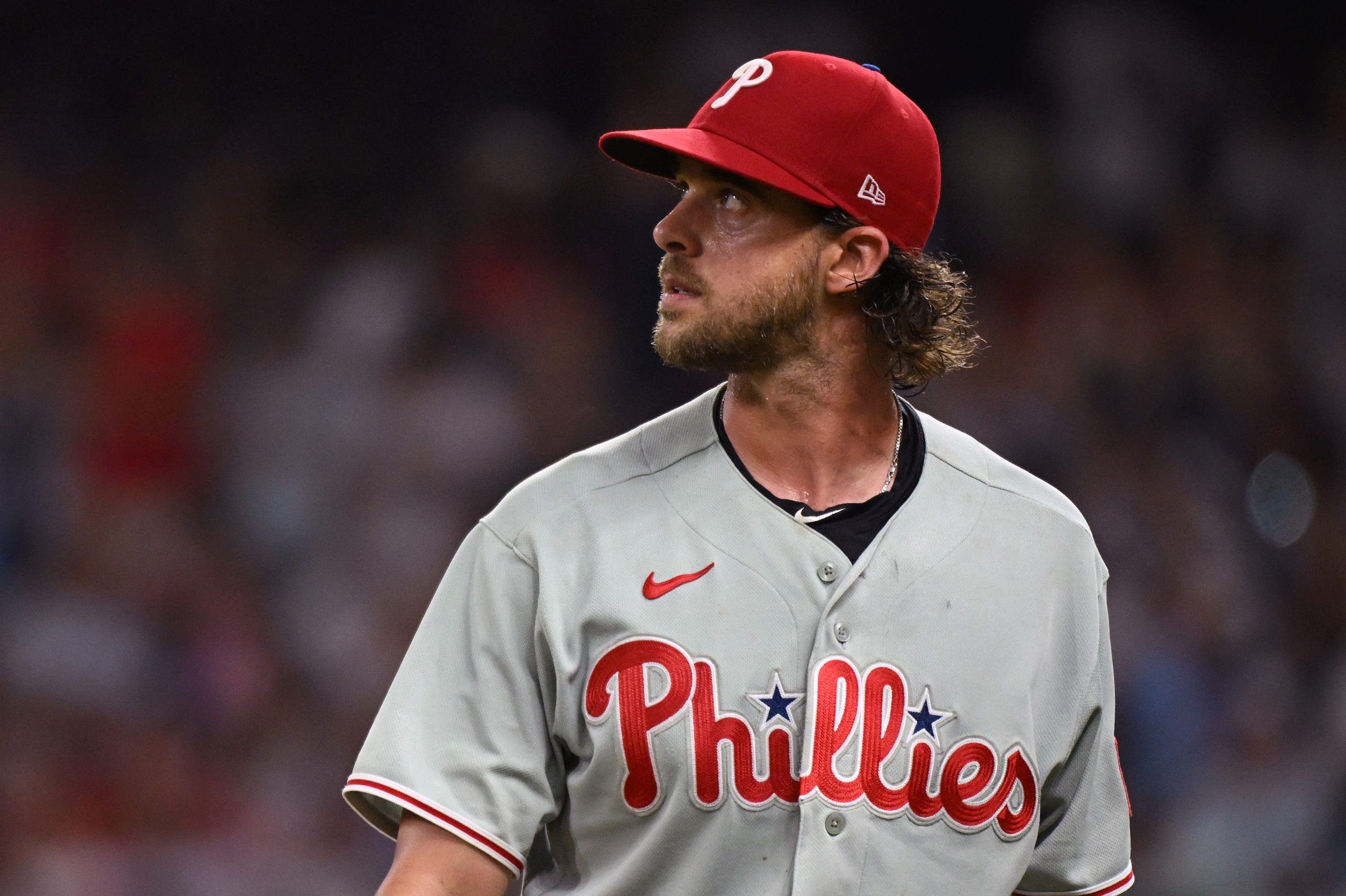 Aaron Nola was rocked early on. (Photo by Edward M. Pio Roda/Getty Images)