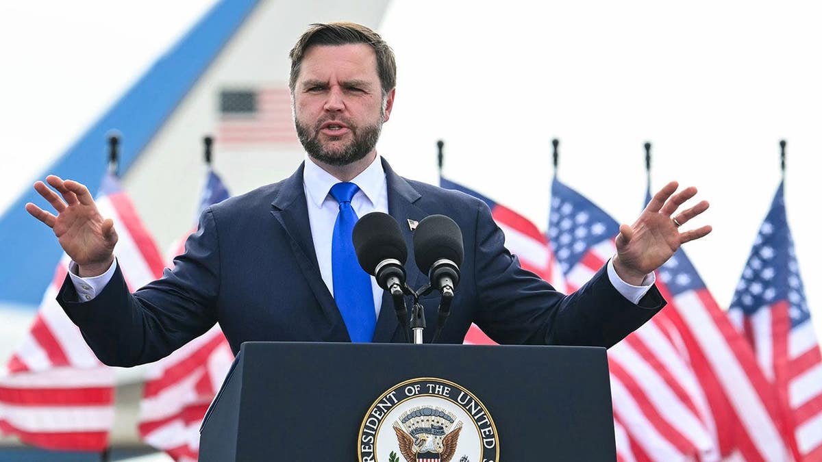 Vice President JD Vance speaks during a campaign rally at Tyler Pounds Regional Airport in Tyler, Texas.